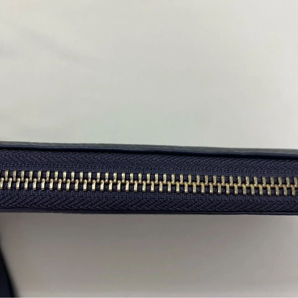 Estalon Womens Zip around Leather RFID Protection Wristlet Wallet Dark Navy Blue
